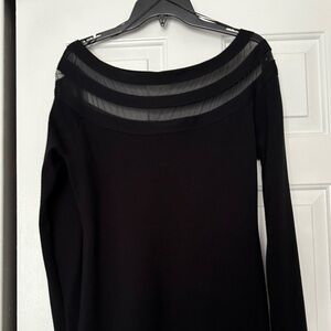 NWT Inc. black rayon sweater with sheer collar accent